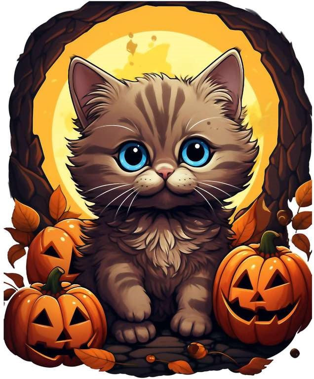Hexenkatze mit Kürbissen – Halloween Zubehör