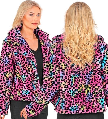Farbige Leoparden Plüschjacke Damen – Fake Fur
