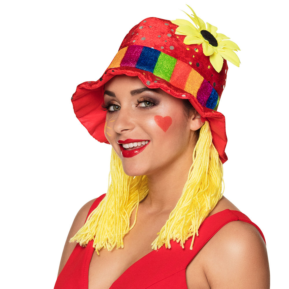 Clown Hut mit Sonnenblume und Haaren