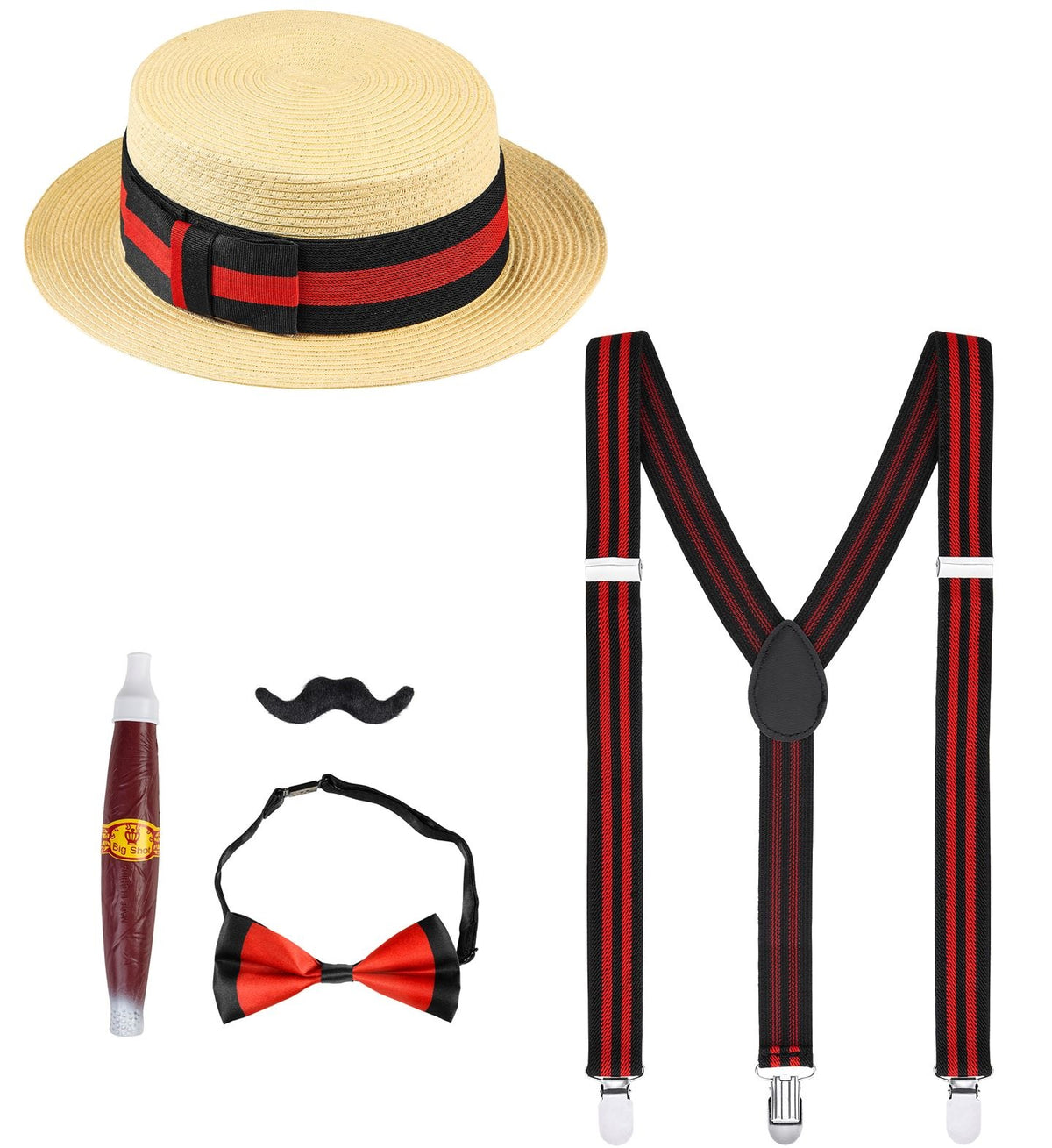 Gondoliere Set – Strohhut, Fliege & Schnauz