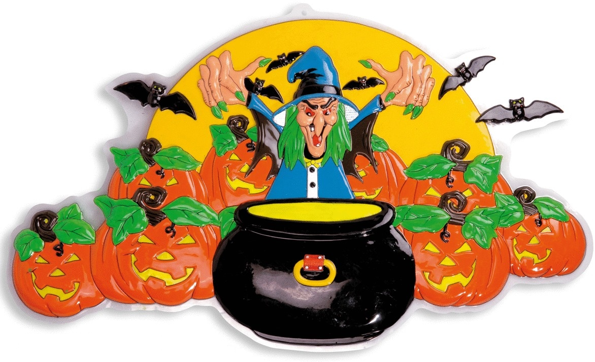 Wanddeko Hexe mit Kürbissen für Halloween