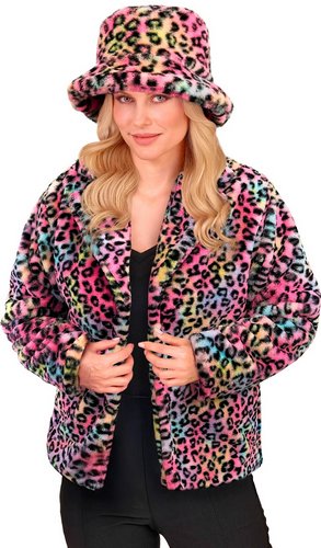 Farbige Leoparden Plüschjacke Damen – Fake Fur