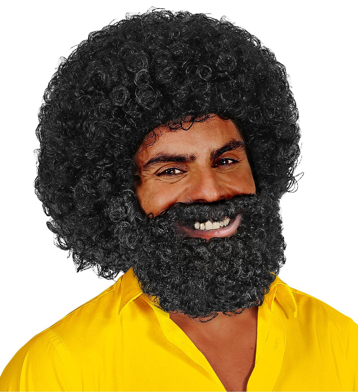 Afro Perücke mit Bart – 70er Jahre Set