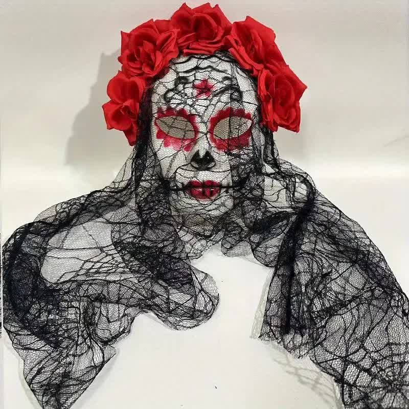 Dia de los Muertos Maske mit Rosen & Schleier