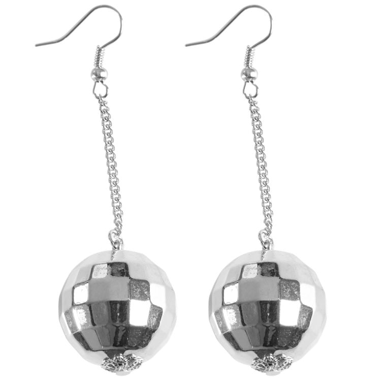 Discokugel Ohrringe im 70er Disco Stil