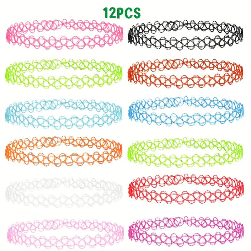 90er Halsbänder – 12 Stück Tattoo Choker