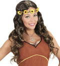 Hippie Perücke mit Blumen-Stirnband – Schlager