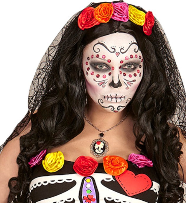 La Catrina Kostüm mit Strümpfen und Haarschmuck